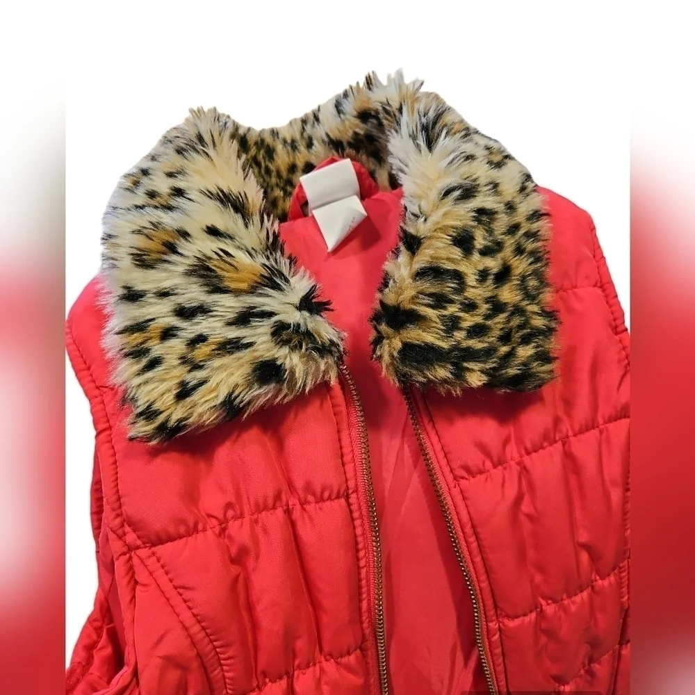 Crico Hot Pink & Faux Leopard Print Zip Up Girls Puffer Vest Size S